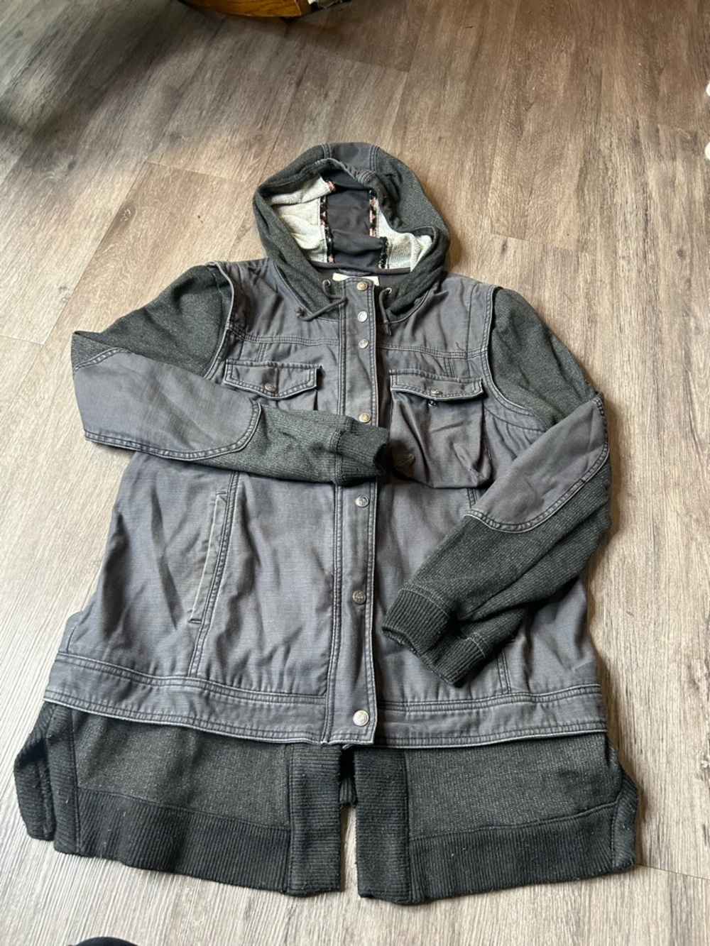 Free People Charcoal Hooded Mixed-Media Utility Jacket